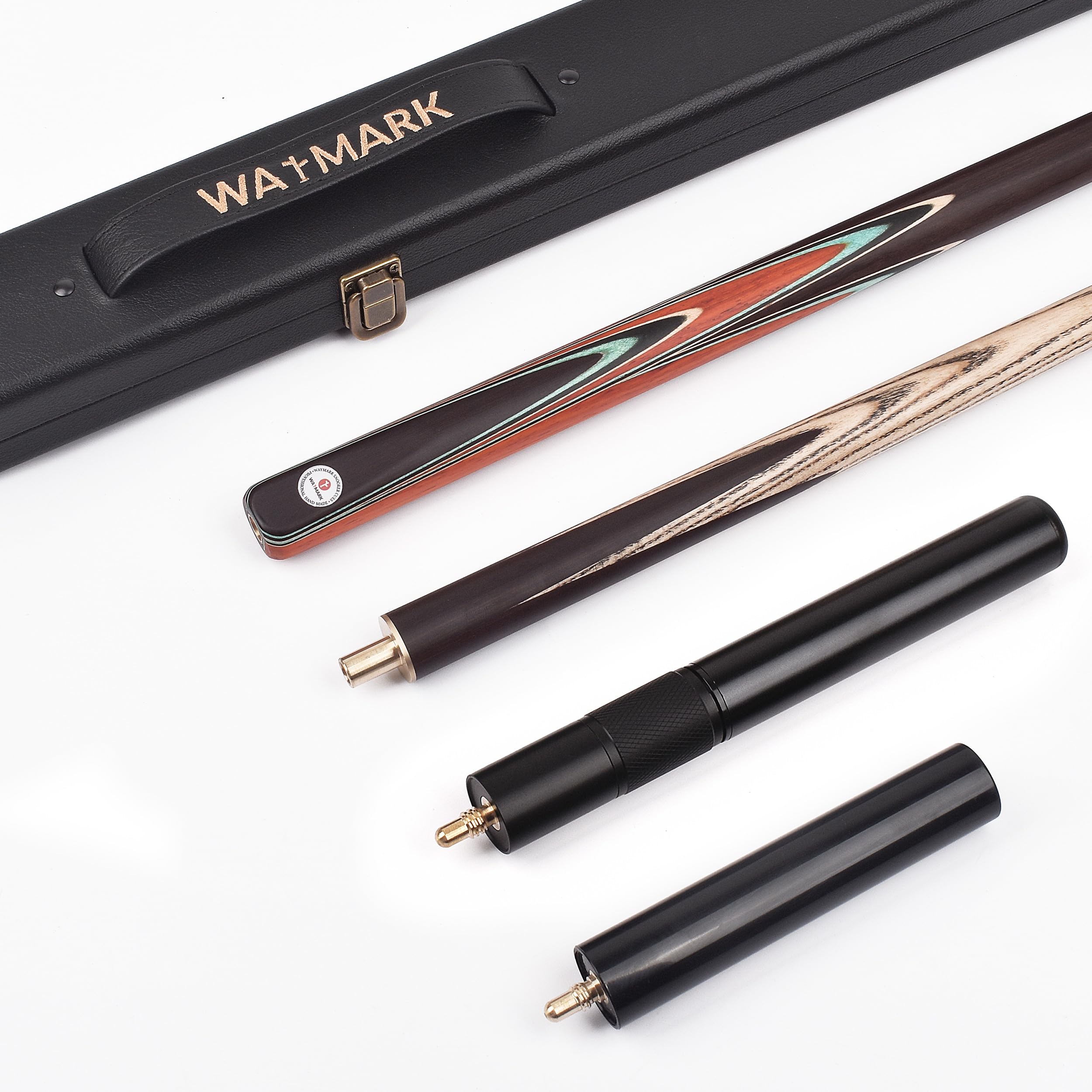 WAYMARK Snooker-Queue-Set, Rengas, Walnussholz, handgefertigt, 144,8 cm, 524,5 g, 3/4-Gelenk, 9,5 mm Snooker-Queue-Spitze mit Pool-Queue-Zubehör, 3/4 Snooker-Queue-Hülle, Snooker-Queue-Verlängerung
