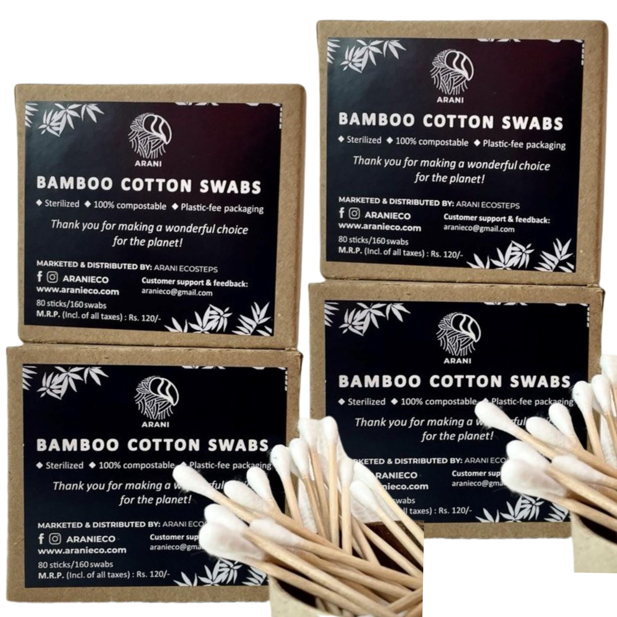 Arani Eco Bamboo Cotton Earbuds Swabs (4 pack) | For Adults For Baby | For Face Cleaning | For Ear | Makeup-image-40