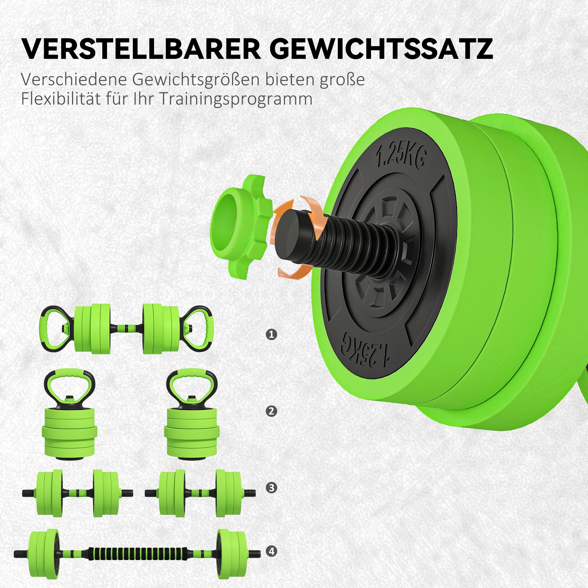 SPORTNOW Zestaw hantli 4 w 1 - 20 kg - Regulowane krótkie i długie hantle - Profesjonalne uchwyty do pompek - Do treningu mięśni i podnoszenia ciężarów - Do domu, fitness