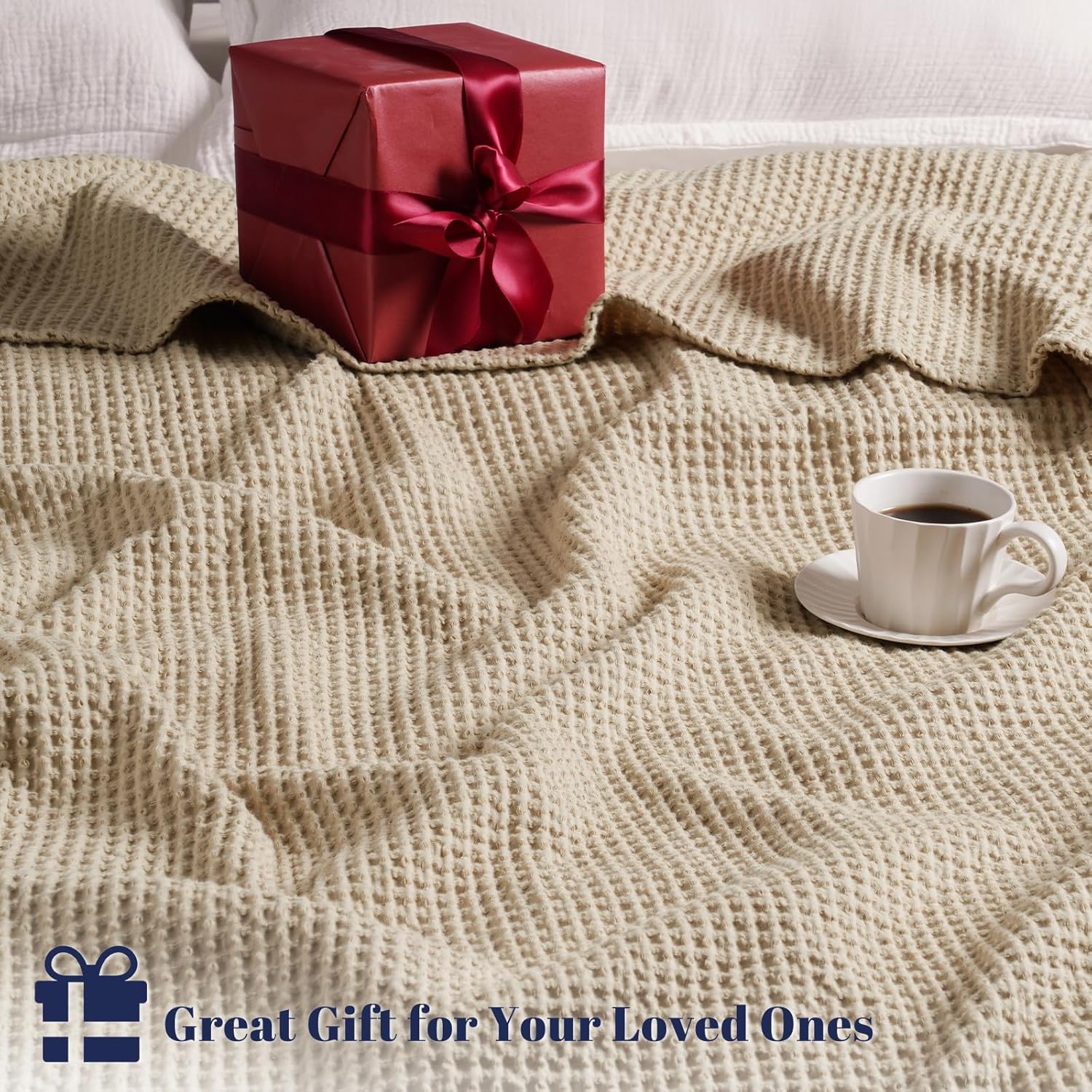 PHF 100% Cotton Waffle Weave Blanket Twin Size for Bed,Snag Proof Lightweight Breathable Throw for Couch,Great for Layering in Cold Weather,Machine Washable,Home Decor Gift-Khaki/Simply Taupe - Image 5