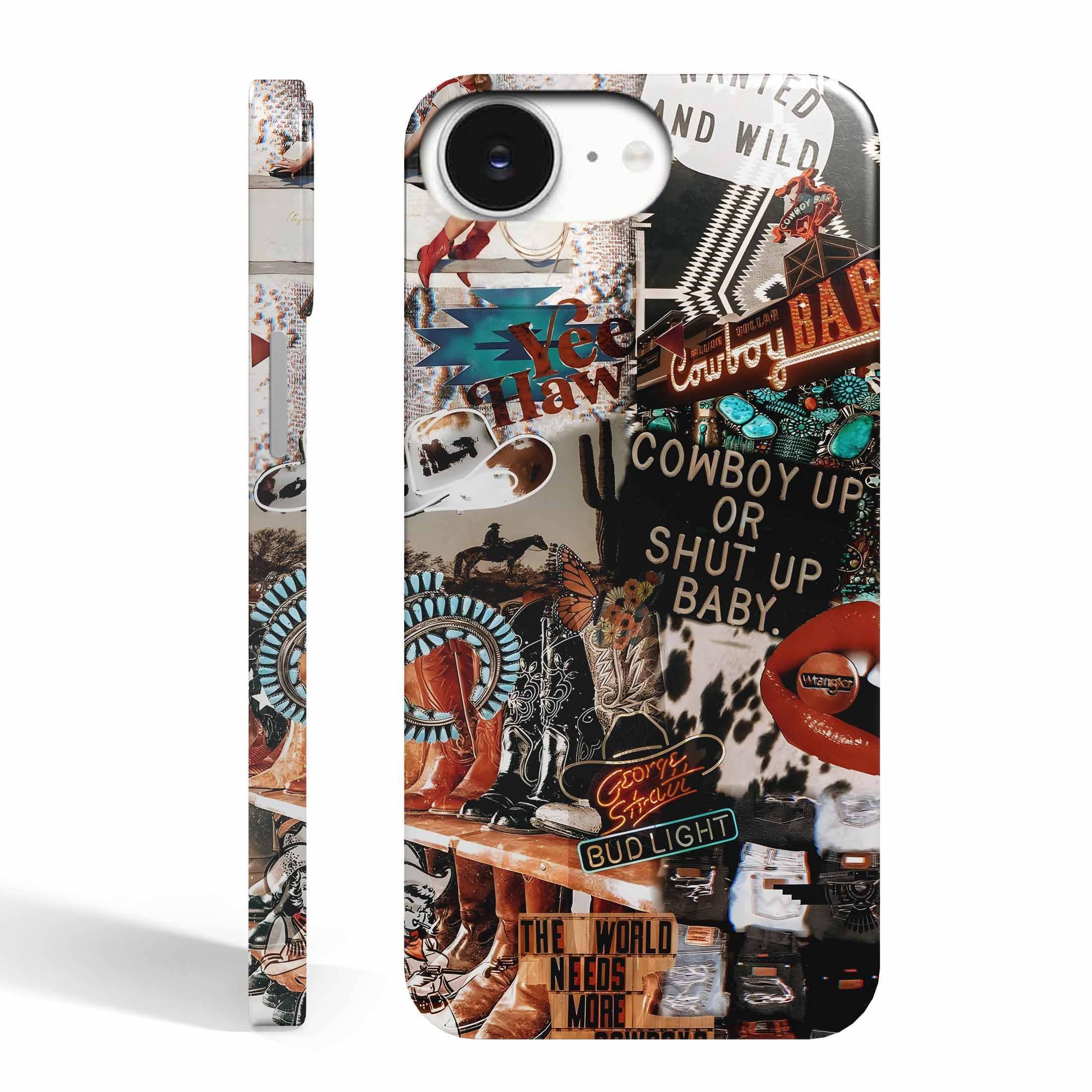 Nsyosio Western Cowboy Cowgirl Case Compatible with iPhone 16e,Retro Wild Country Art Collage,Trendy Smooth Bright Tough PC Case for iPhone 16e