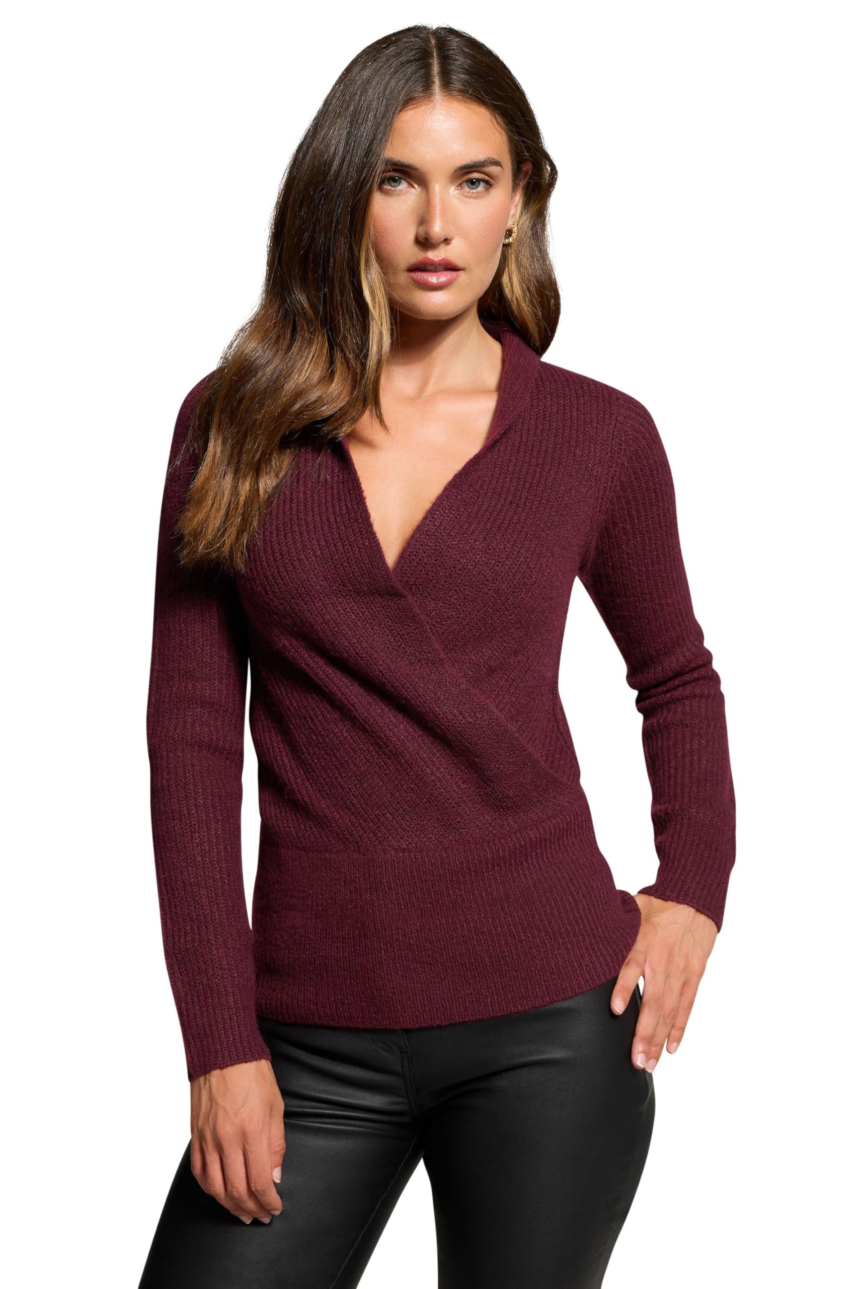 Long Tall Sally Women's Burgundy - Lts Tall Red Knitted Wrap Jumper Size 8-10