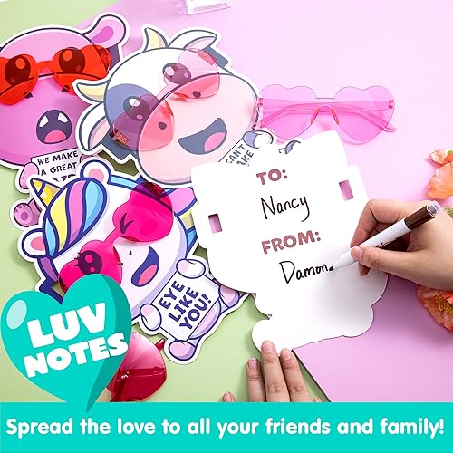 Miniatura 5 de JOYIN Paquete de 18 lentes en forma de corazón para el día de San Valentín con tarjetas, premios de intercambio de aula de San Valentín, anteojos