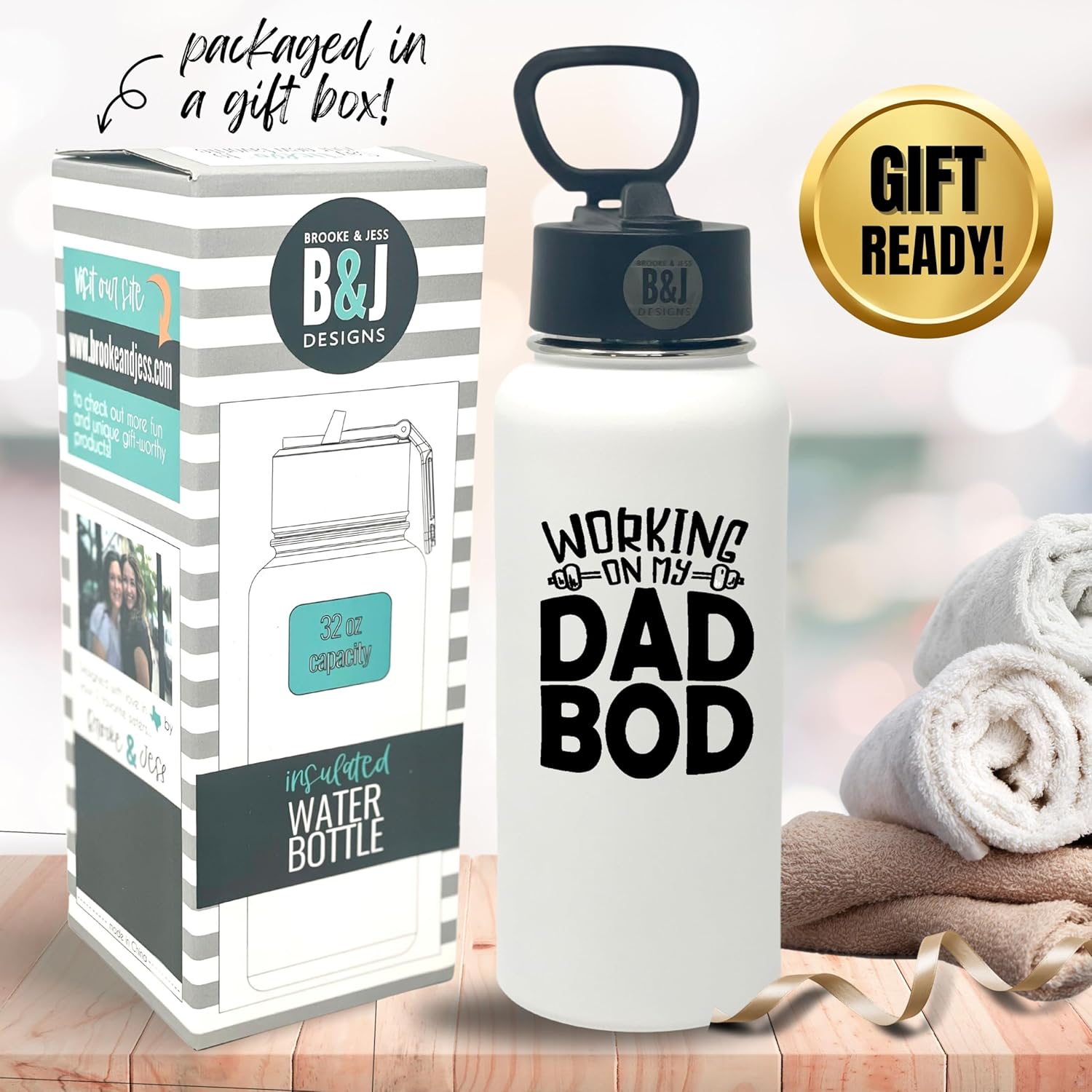 Working on my Dad Bod Water Bottle Insulated 32 oz - Funny Insulated Water Bottle for Men - Stainless Steel Coffee Tumbler Travel Mug for Dad - Birthday, Father’s Day, Christmas from Daughter, Son