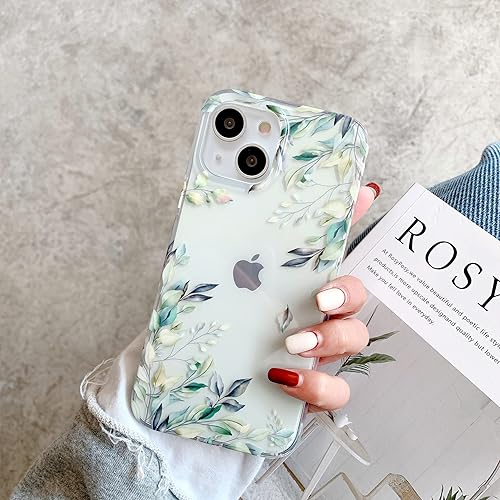 Miniatura 7 de Funda diseñada para iPhone 14, para niñas y mujeres, ajuste delgado, transparente, lindo árbol verde, hojas de otoño, flores vintage, patrón floral,