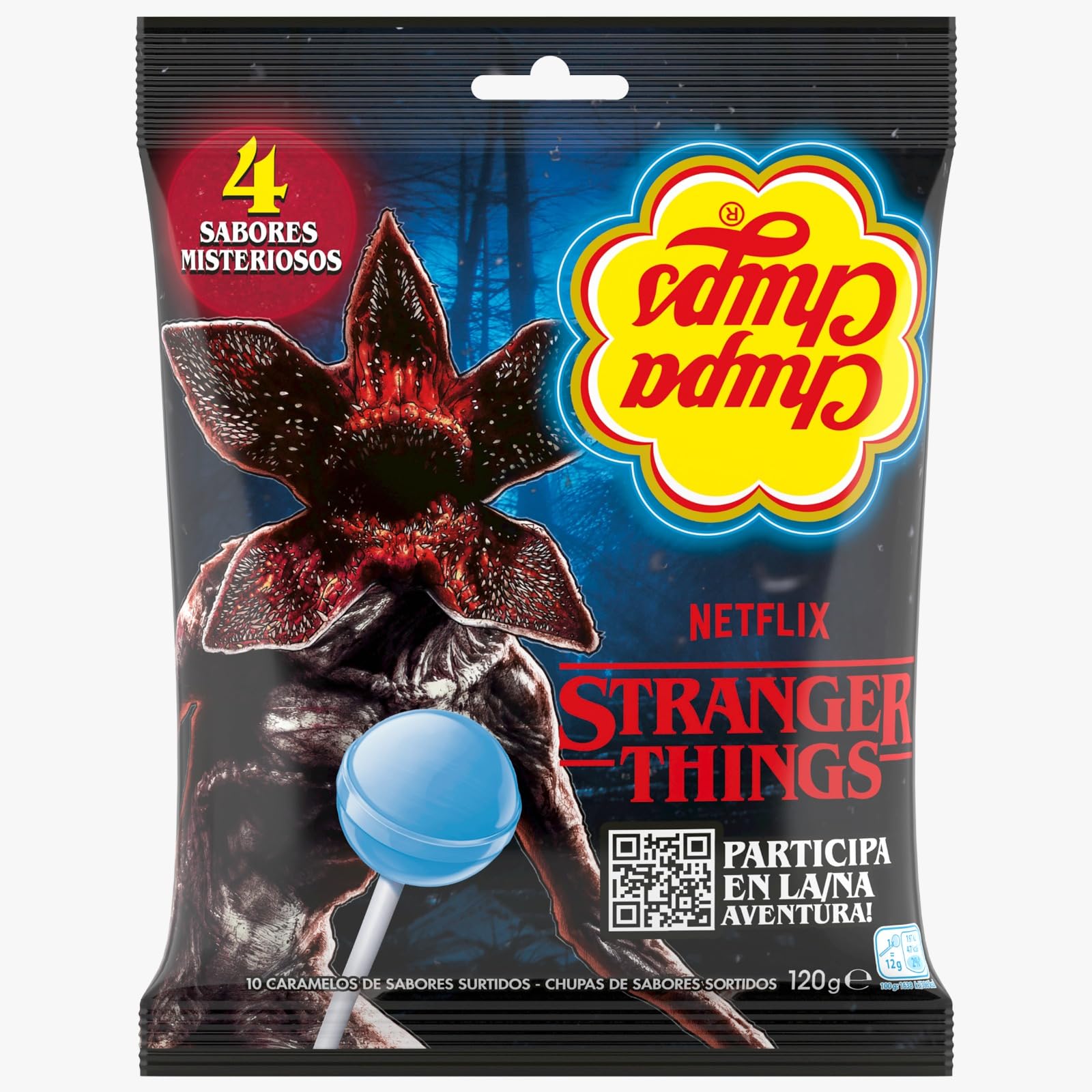 iChuches | Chupa Chups Stranger Things – Sabores Misteriosos Inspirados en los Personajes de la Serie | Edición Especial Surtida (20 uds) | Caramelos con Palo Coleccionables (Surtido 20 Unidades)