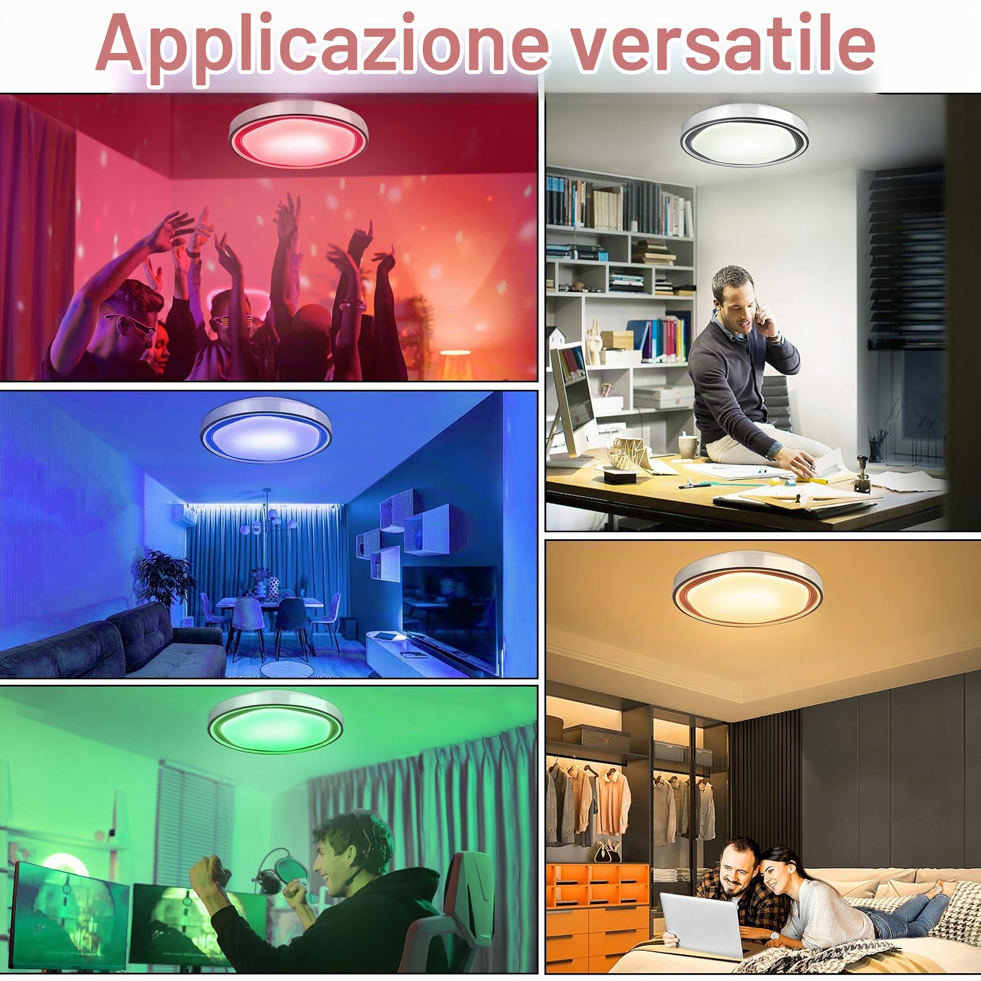 YRHome 60W Lampada da soffitto LED Lampada da soffitto in acrilico Ø50CM Dimmerabile RGB con telecomando 2800-6500K Illuminazione da soffitto creativa rotonda per camera da letto, soggiorno, cucina