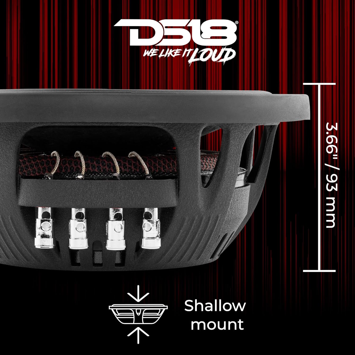 DS18 IXS10.4D Shallow Car Subwoofer - 10" 1000W MAX Power, 500W RMS, Dual Voice Coil, 4+4 Ohms Impedance (1 Speaker)