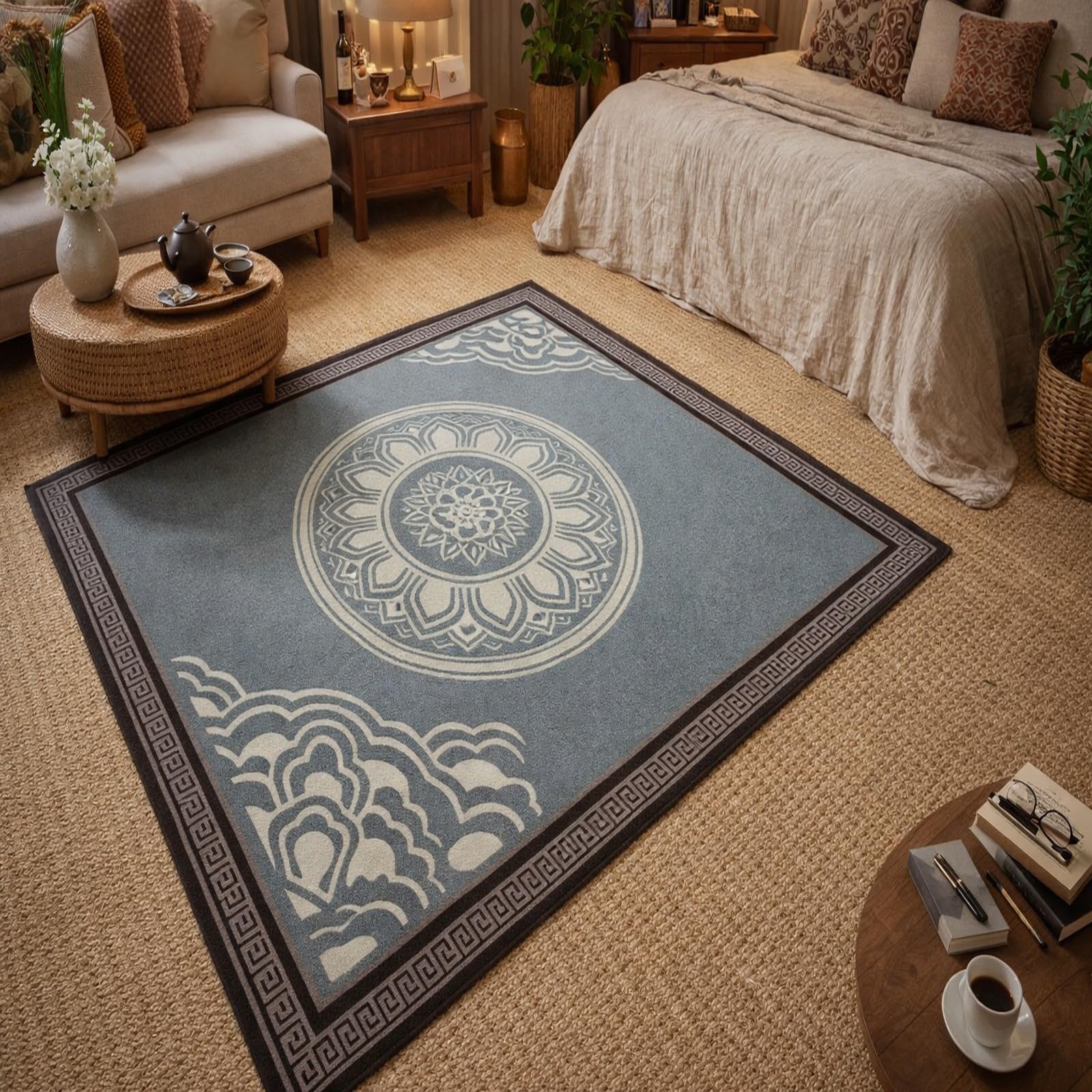 Tapis traditionnel floral 180x230cm anti-glisse pour grands sols froids