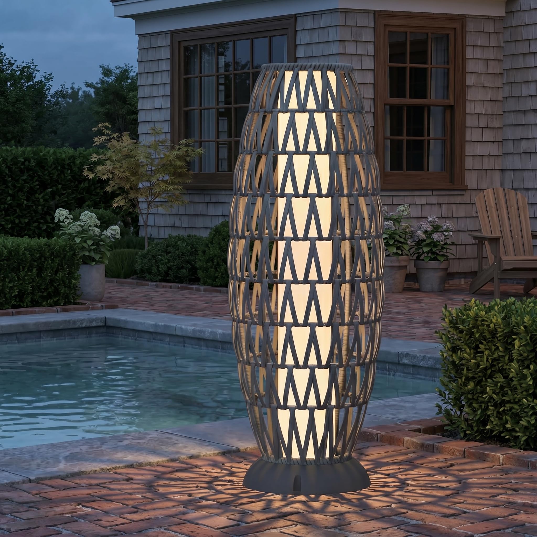 Solar Yard Outdoor Solar Floor Lamp Wicker Boho Lantern, Waterproof Outdoor Lamps for Patio Deck Yard, Oslo Silver Black