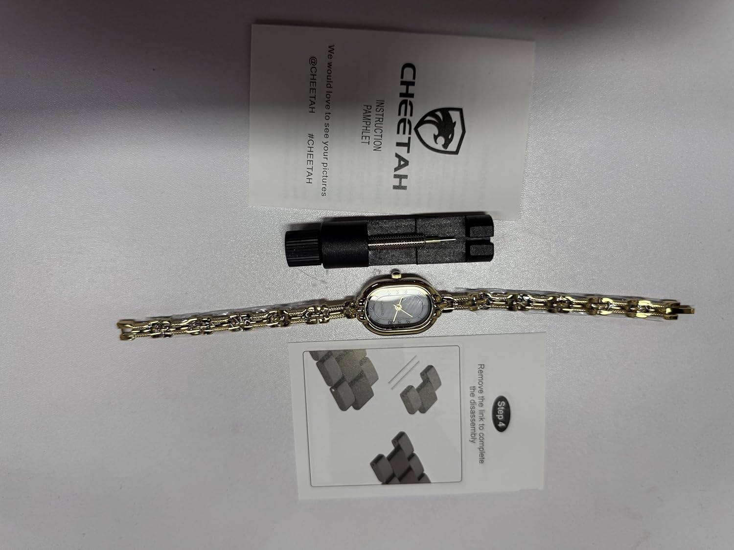 CHEETAH Women's Gold Bangle Watch Small Vintage Bracelet, Easy Read Numeral Dial Waterproof Gold White Gold image 12 of 13 B0F2Y9TMW8