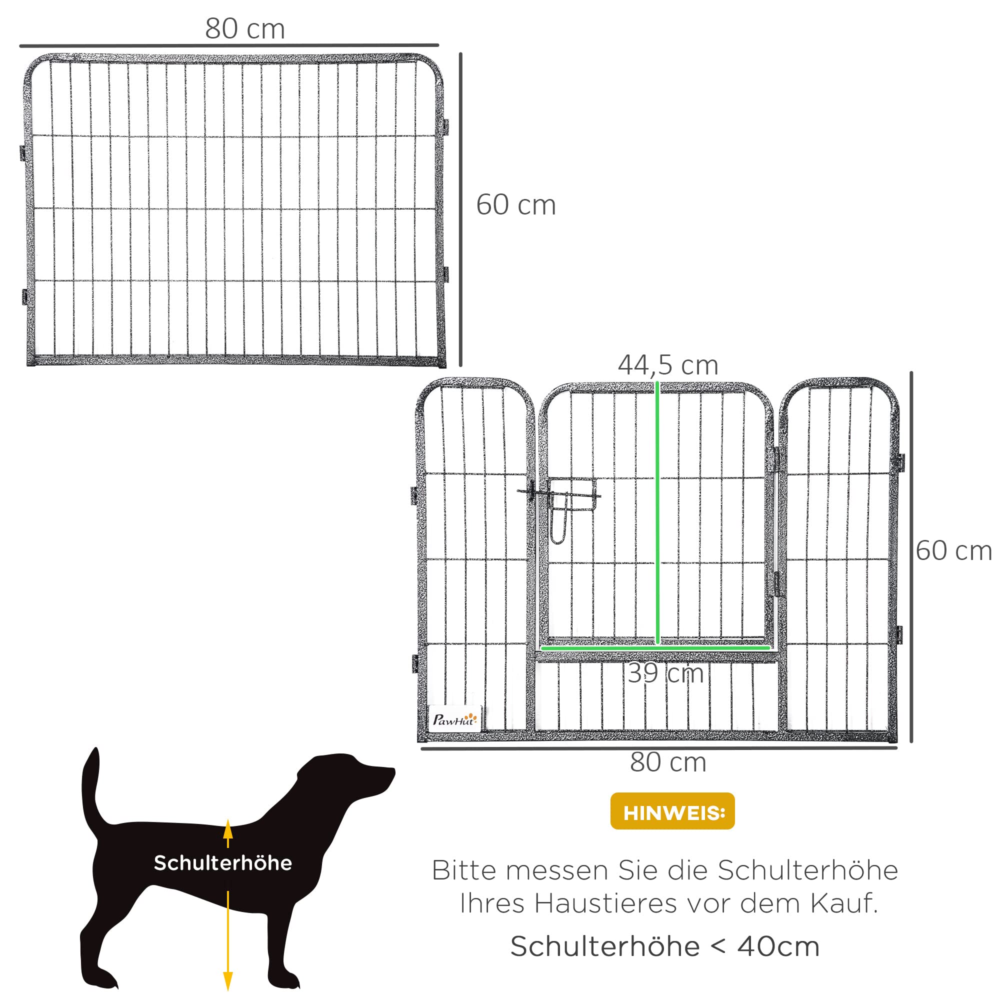 PawHut Welpenlaufstall, 16-teilig 60cm hoch Welpenauslauf faltbar mit abschließbarer Tür 16 Gitterplatten Stahl Hundelaufstall Freilaufgehege für kleine Hunde, für drinnen und draußen, Grau