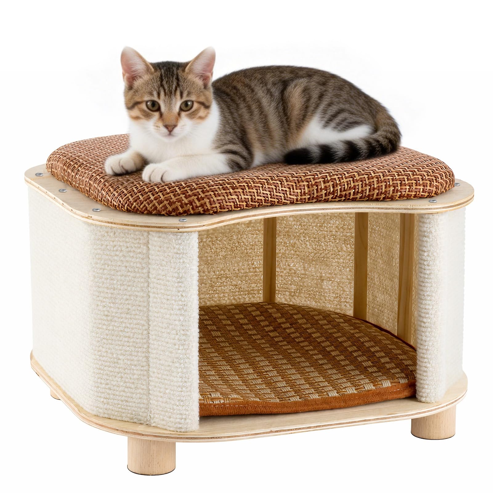 Durable Wooden Construction Cat HouseAll-Season Cat Bed Stool. Enclosed Design for Both Winter and Summer Use, with Removable Washable Cushion PVersatile Cat Bed Stool, for Cave House, for Pet Stool