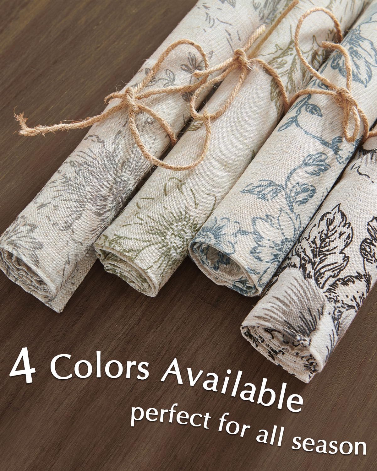 JINCHAN Linen Floral Placemats 13 x 19 Inch Set of 4 and Linen Table Runner 13 x 72 Inch Rustic Cottagecore Decorative Botanic Printed Indoor Dining Table Decor Black on Beige