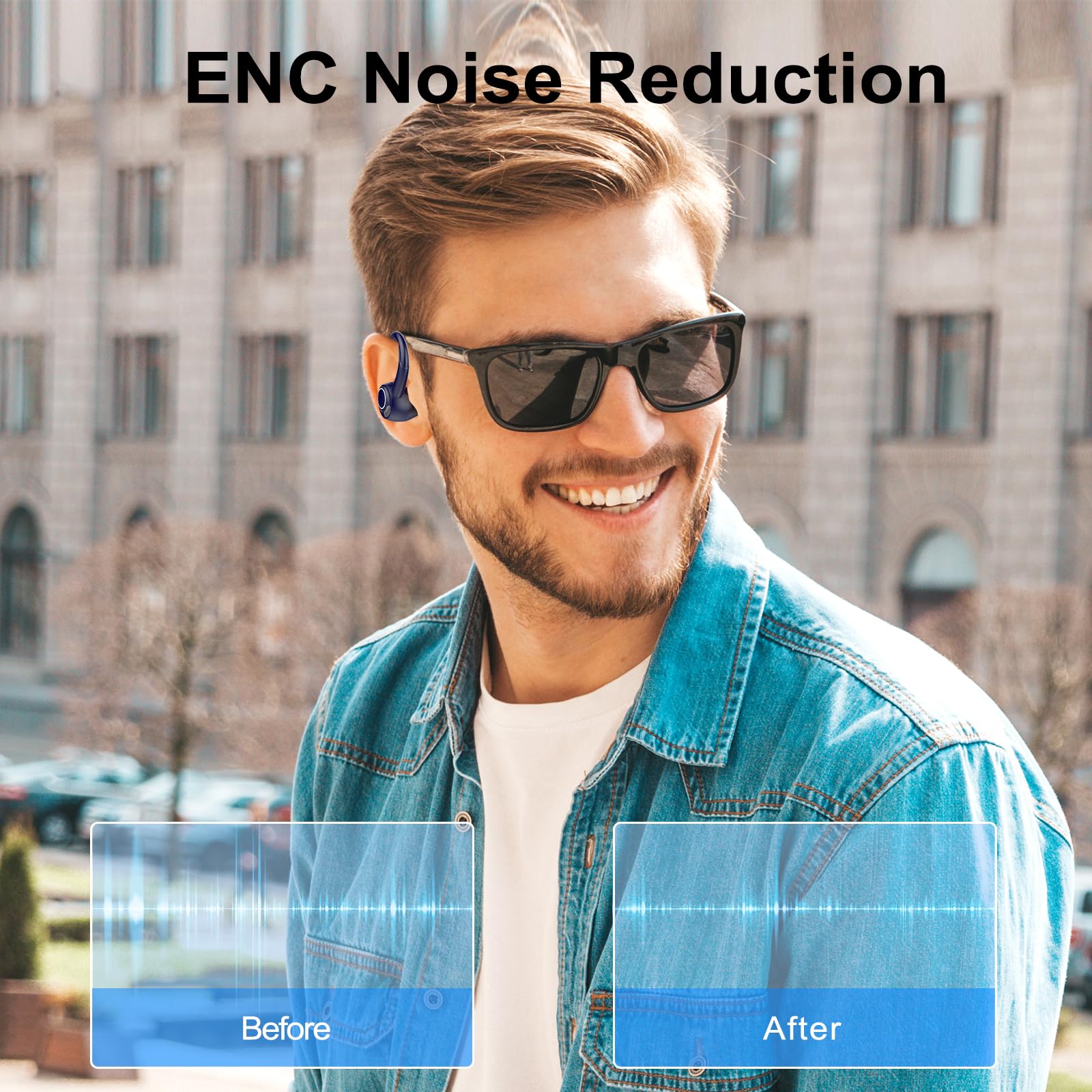 Csasan Ecouteurs Bluetooth sans Fil Sport, 48H Écouteurs Bluetooth 5.3 avec CVC8.0 Antibruit, IP7 Étanche Oreillette Bluetooth Contrôle Tactile, Écran LED Casque Bluetooth Bleu Foncé