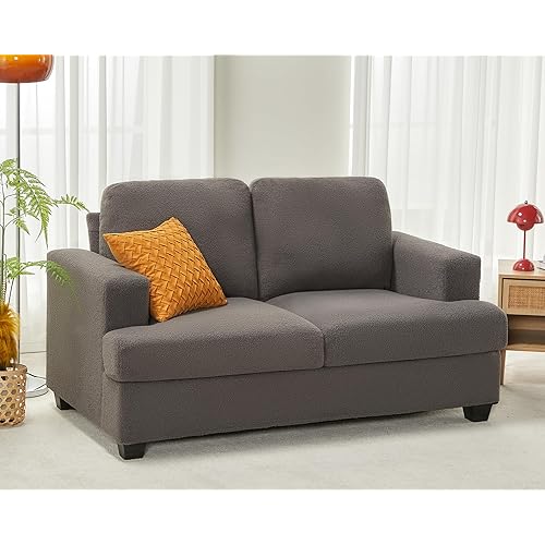 VanAcc Sofa, Loveseat Couch with Extra Deep Seats, Modern Sofa Couch- Comfy Sofa Couch for Living Room Apartment Lounge, Grey Bouclé