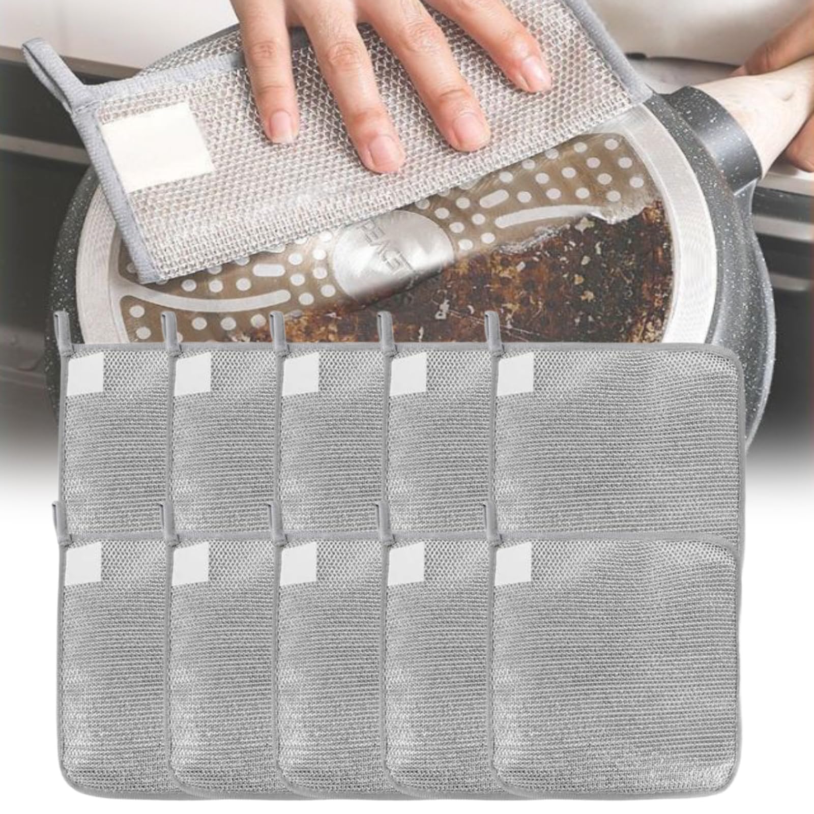 2025 New Multipurpose Non-Scratch Wire Dishwashing Rags - 3-Layer Metal Scrubbing Pads for Kitchen, Dishes, Sinks & Stove Tops, Quick-Dry & Odor-Resistant ?10 Pack?