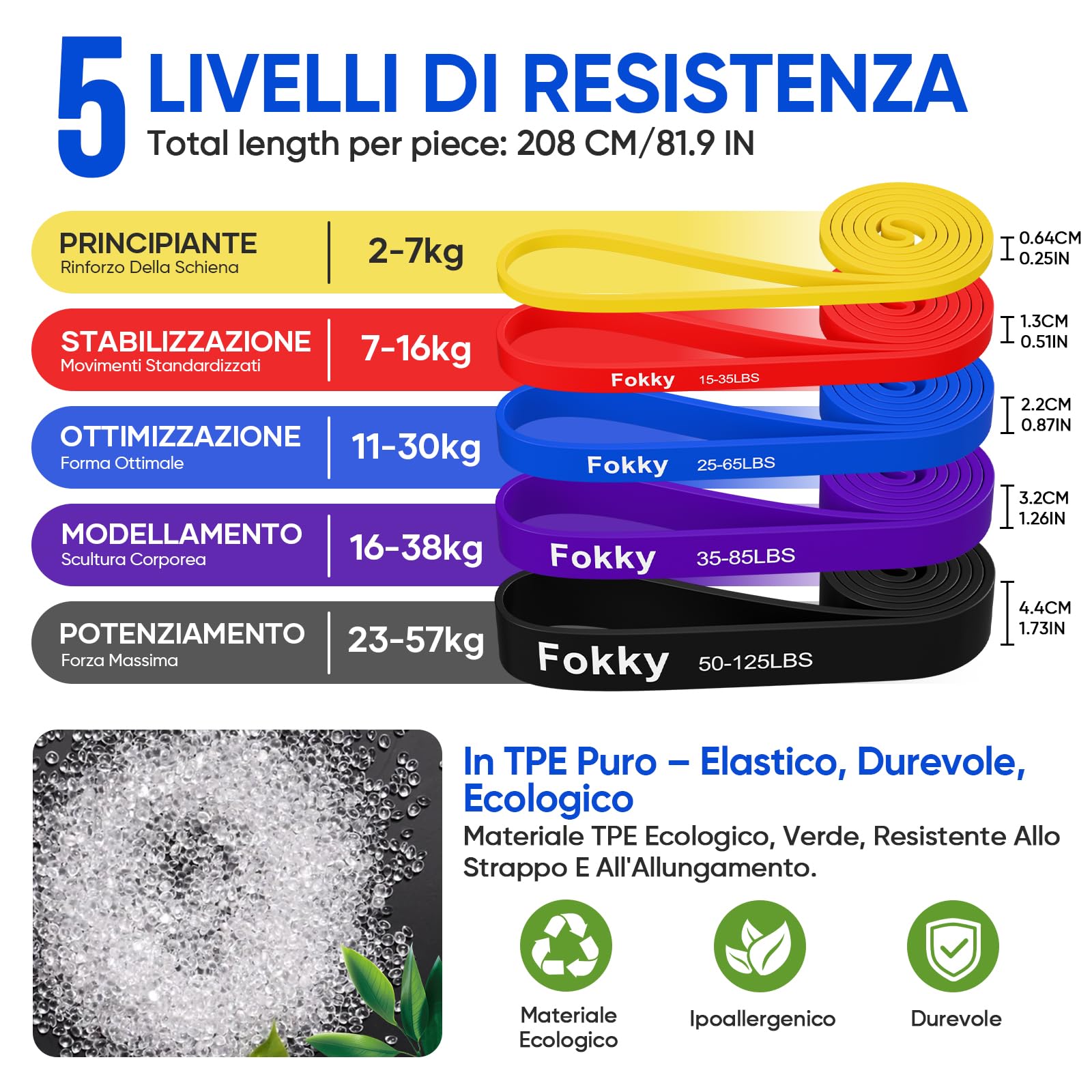 Fokky Fasce fitness a 5 livelli | fitness, allenamento