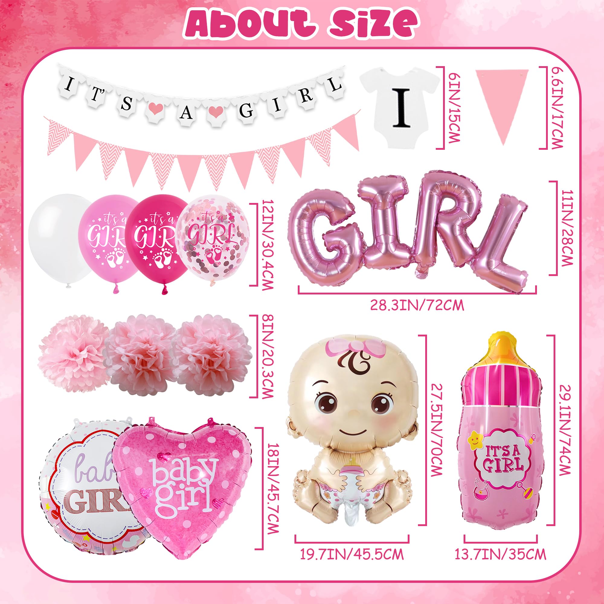 Baby Shower Decorations Girls Balloons, 48 Pieces Pink Gender Reveal Party Supplies - Image 3