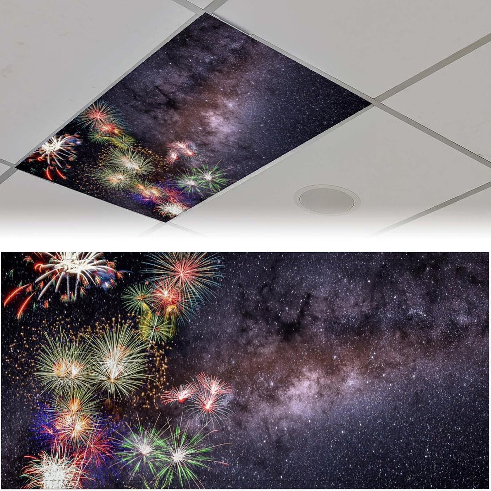 2 Pack Nature-Inspired Decorative Fluorescent Light Cover, Multicolor, Polyester Frame & Material, Rectangular Shape, Reduces Glare & Eye Strain, Ideal for Offices, Classrooms & More