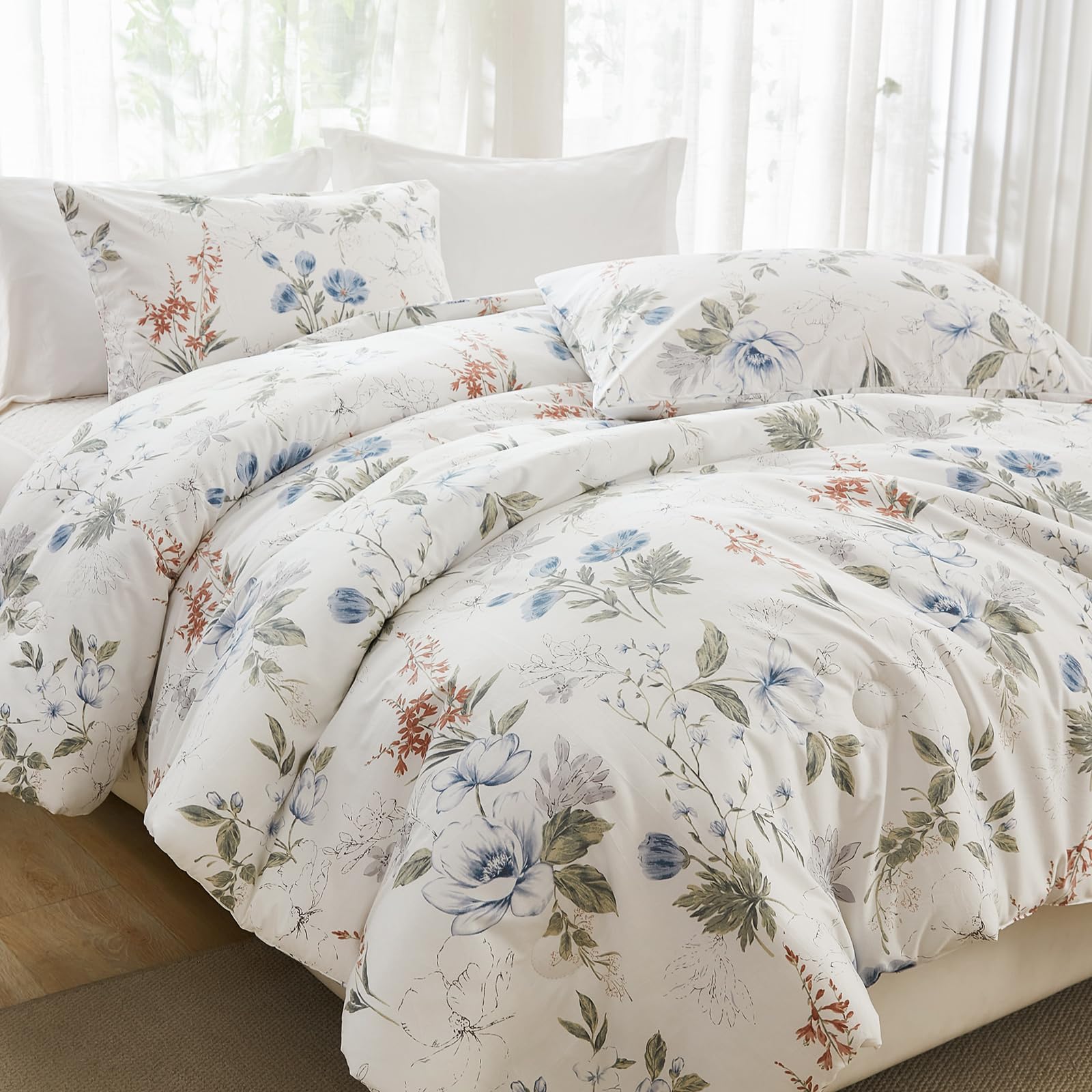 Herside Floral Reversible Duvet Cover Set Double Size 100% Cotton Bedding Set including Zipper Closure 3 Pieces Soft & Breathable Vintage Green Garden Bedding Cover Sets for Girls Teens - Image 3