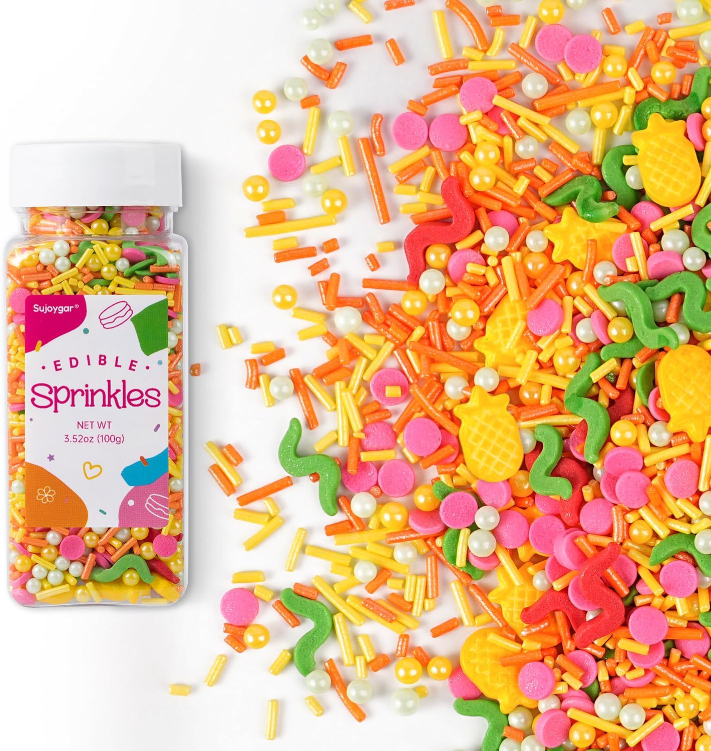 Summer Sprinkles Mix | Sprinkles for Cake Decorating | Watermelon Pineapple | Cupcake Toppers | Ice Cream | Cookie | Fancy Candy | Tropical Fruit | 3.52oz