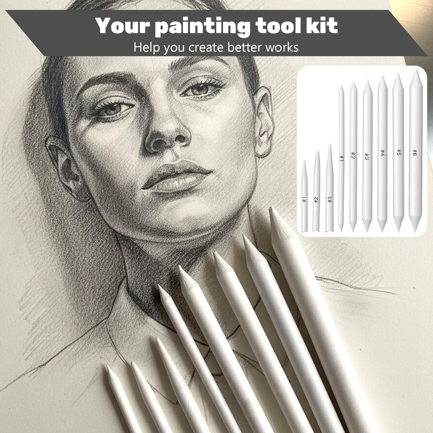 288 Pcs Blending Stump and Tortillion Set, Paper Art Blenders Bulk, Drawing Pencil, Oil Pastel Blending Pencil Soft Paper Felts Sketch Shading Pencils for Sketch Drawing(9 Sizes)