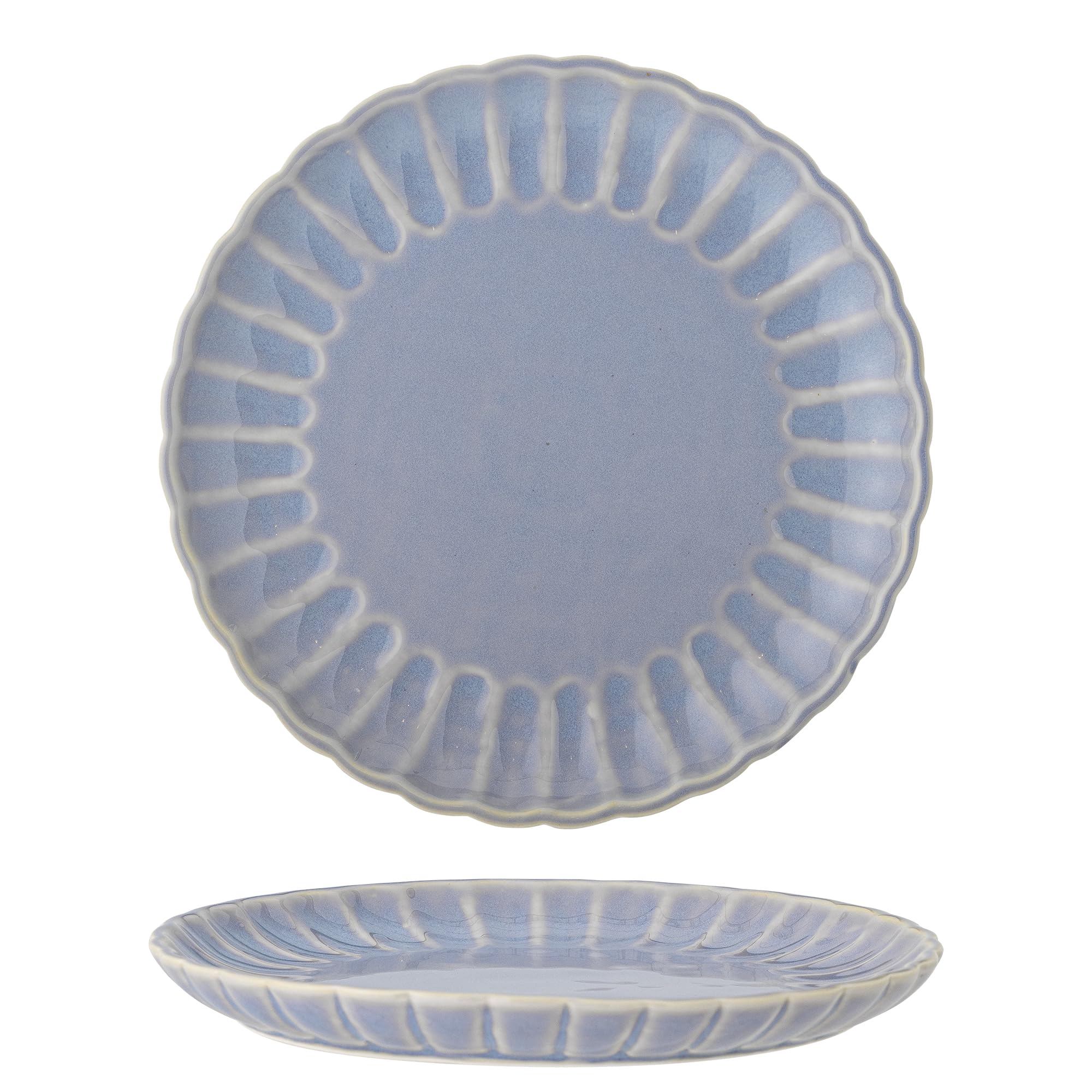 Bloomingville Latina Essteller 27 cm – Steingut, hellblau, gewellte Ränder