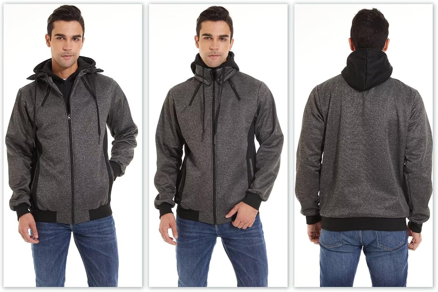 YuKaiChen Men's Hooded Jacket Slim Fit Double Zipper Turtleneck Fleece Hoodie Outerwear