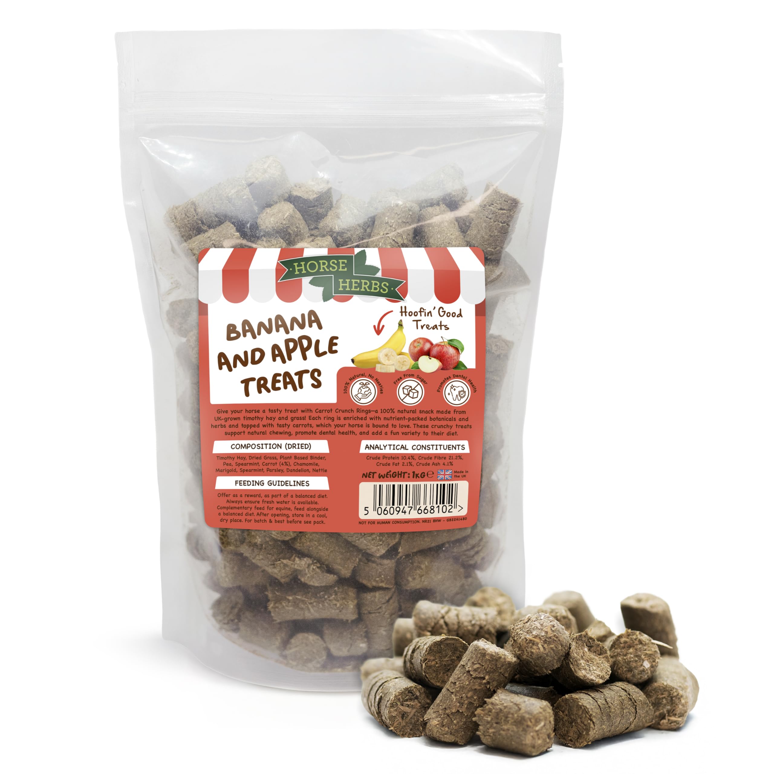 Horse Herbs Banana & Apple Treats 1.5kg | 100% Natural, Sugar Free Treats for Horses & Ponies, No Artifical Ingredients, Molasses Free (1.5kg Bag)