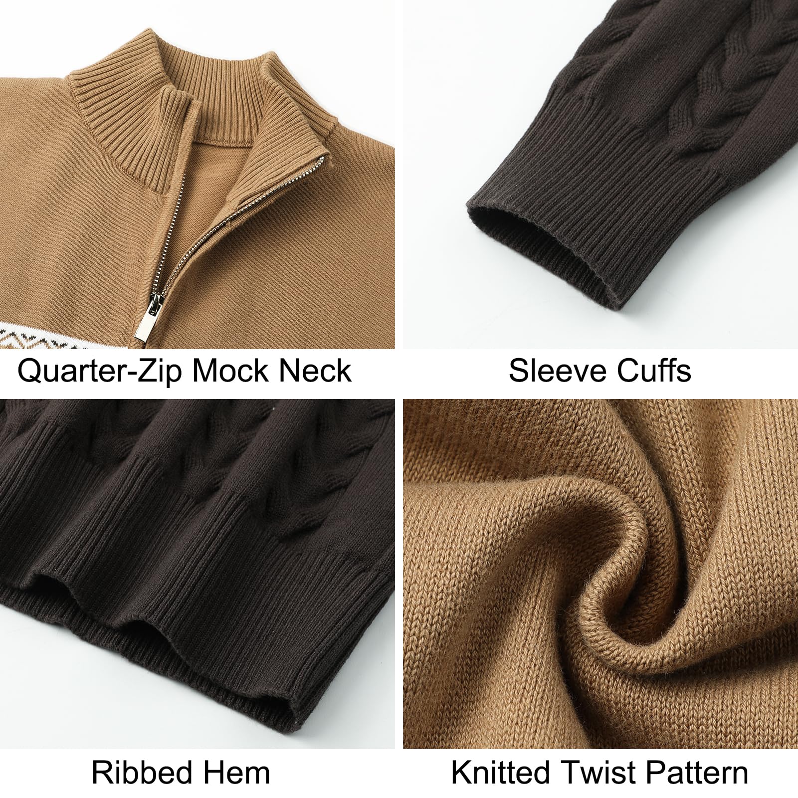 Genfien Pull Homme en Tricoté 1/4 Zip Pullover Sweater Pull d'hiver Manches Longues Chaudes Pulls pour Homme Tricoté Pull Chandails de Noël pour Hommes