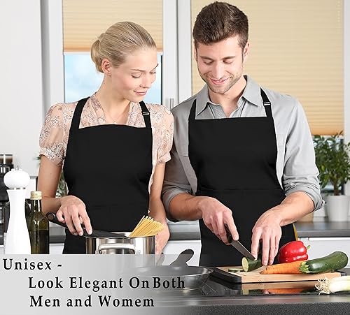 Miniatura 7 de RUVANTI Work Apron for Men, Oil & Water Repellent, Poly Cotton Cross Back Aprons for Women with Pockets, Adjustable up to XXL Negro - 2 bolsillos