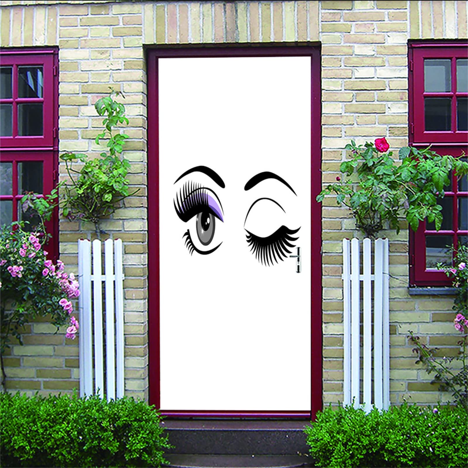 Kodaqo Creative 3D Door Stickers Peel and Stick Waterproof PVC Self-Adhesive Removable Door Mural White, Art, Eyes 33.4 X 84.6 inch Bedroom Living Room Bathroom House Decoration