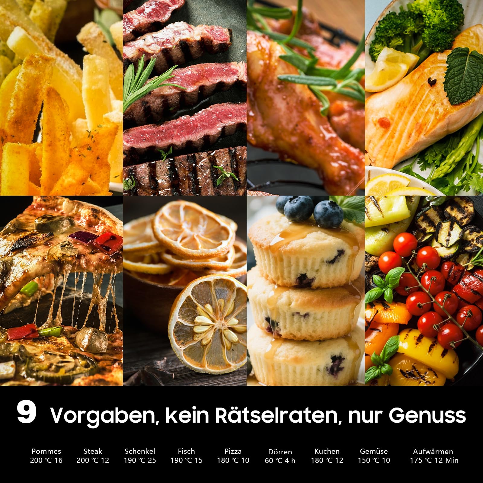 Heißluftfritteuse 9L Airfryer– 2350W Heissluftfritteuse für schnelles Garen, Fritteuse ohne Öl Mit Fenster, 9 Programme, Ohne PFAS, Shake-Erinnerung, Warmhaltefunktion, 40–200°C