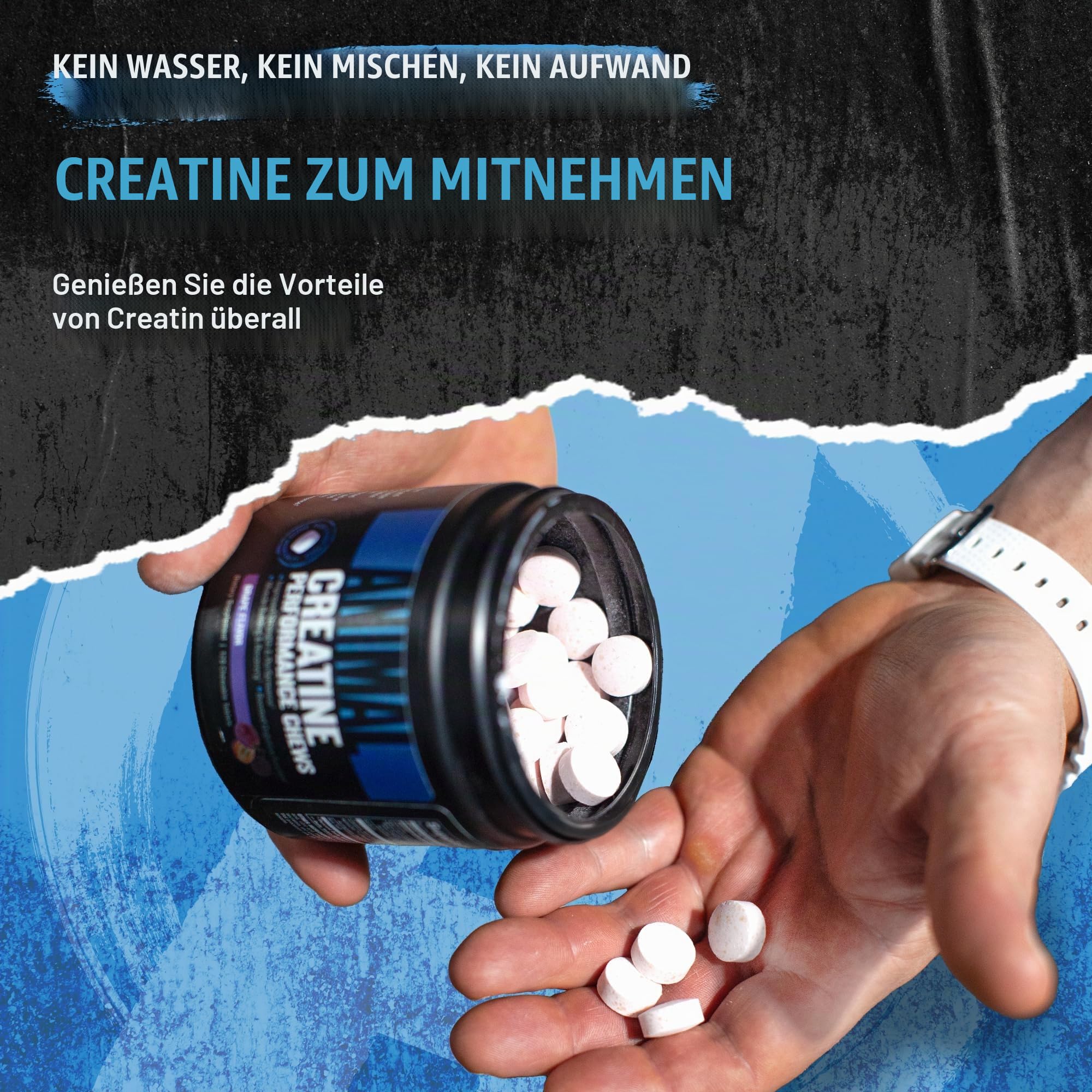 ANIMAL Creatine Performance Chew Tabs Lemon Ice - Kautabletten mit 5 g Kreatin Monohydrat pro Portion & Meersalz für verbesserte Wirkung - 120 Tabletten