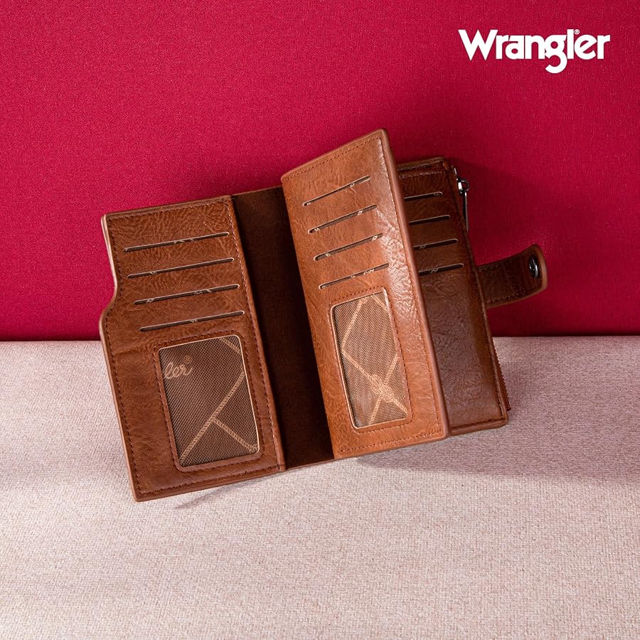 Wrangler Wallet for Women Bifold Card Holder with Zipper Pocket Ladies Clutch Purse with ID Window Brown WG119-W002BR - image 2