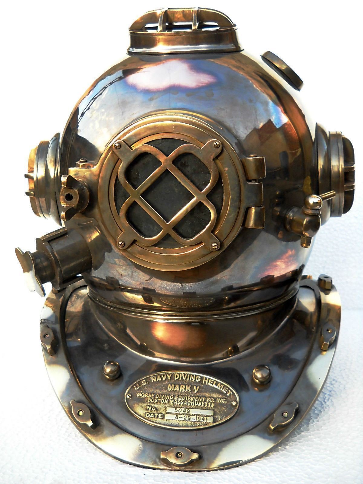Boston Mass U.S Navy Mark V Solid Copper Divers Helmet Antique
