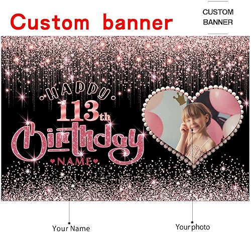 Vista 238 de Cartel personalizable de decoración de feliz cumpleaños número 49 de oro rosa – Personalización de gran tamaño fondo de fotos – Admite fotos