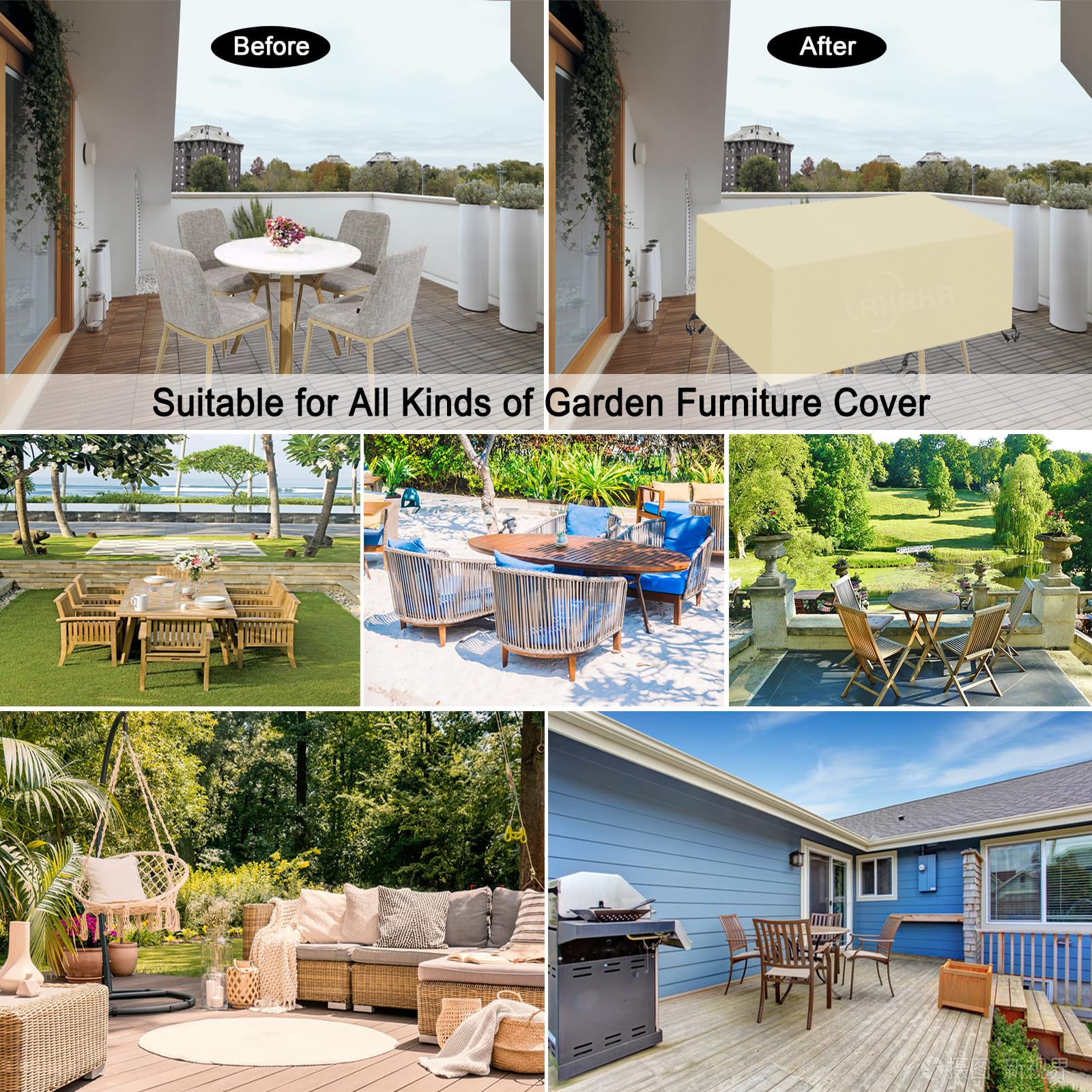 Copertura per Mobili da Giardino, Copertura Tavolo Esterno 420D Oxford Impermeabile Resistente ai Raggi UV Copertura Protettive-Beige|| 140x100x70cm/55x39x28in