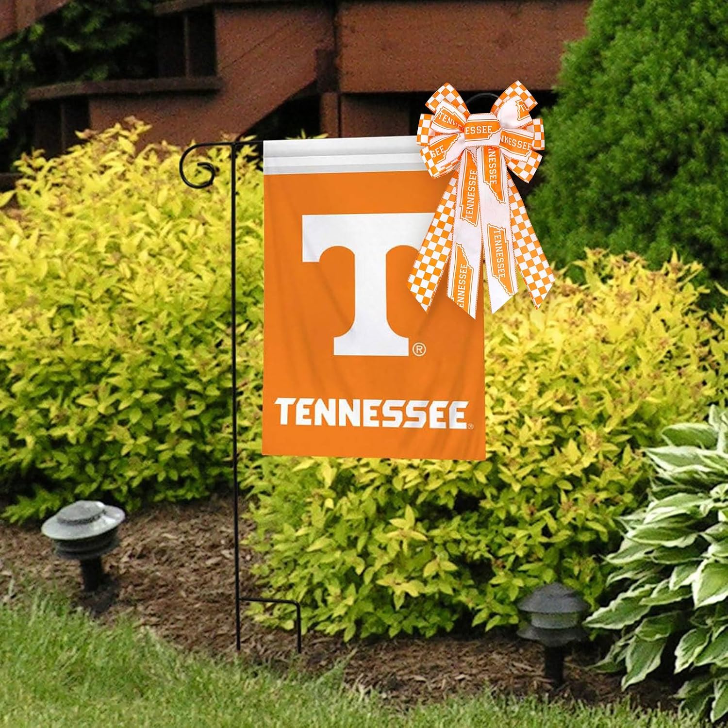 Large Tennessee Wreath Bows White Orange Checkered Burlap Bows for Wreaths, Sports Party Fabric Linen Ribbon Bow for Tennessee Vols Gifts Home Indoor Outdoor Decoration Wreath Ornament Supplies