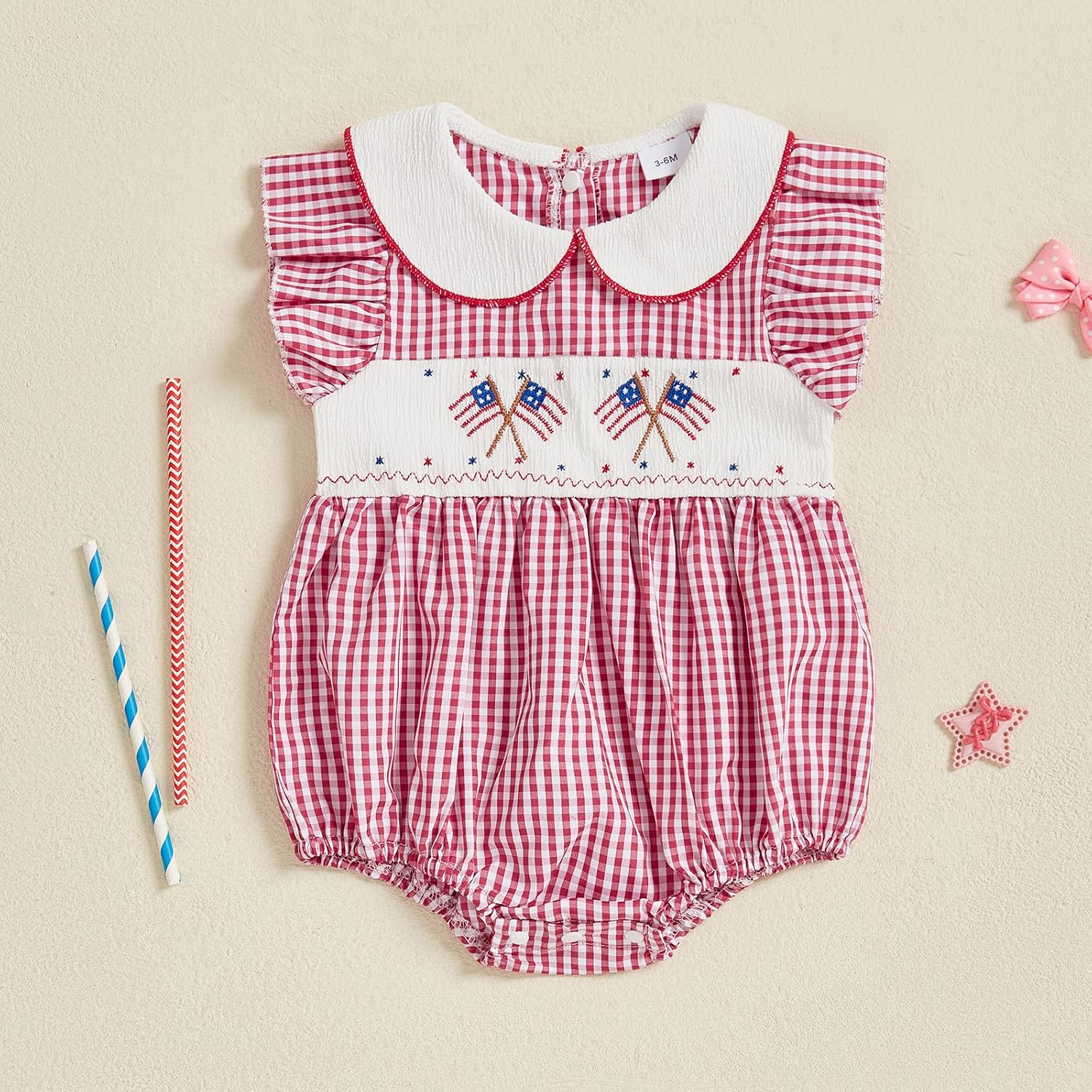 Baby Girl 4th of July Outfit American Flag Smocked Onesie My First Fourth of July Romper Independence Day Clothes
