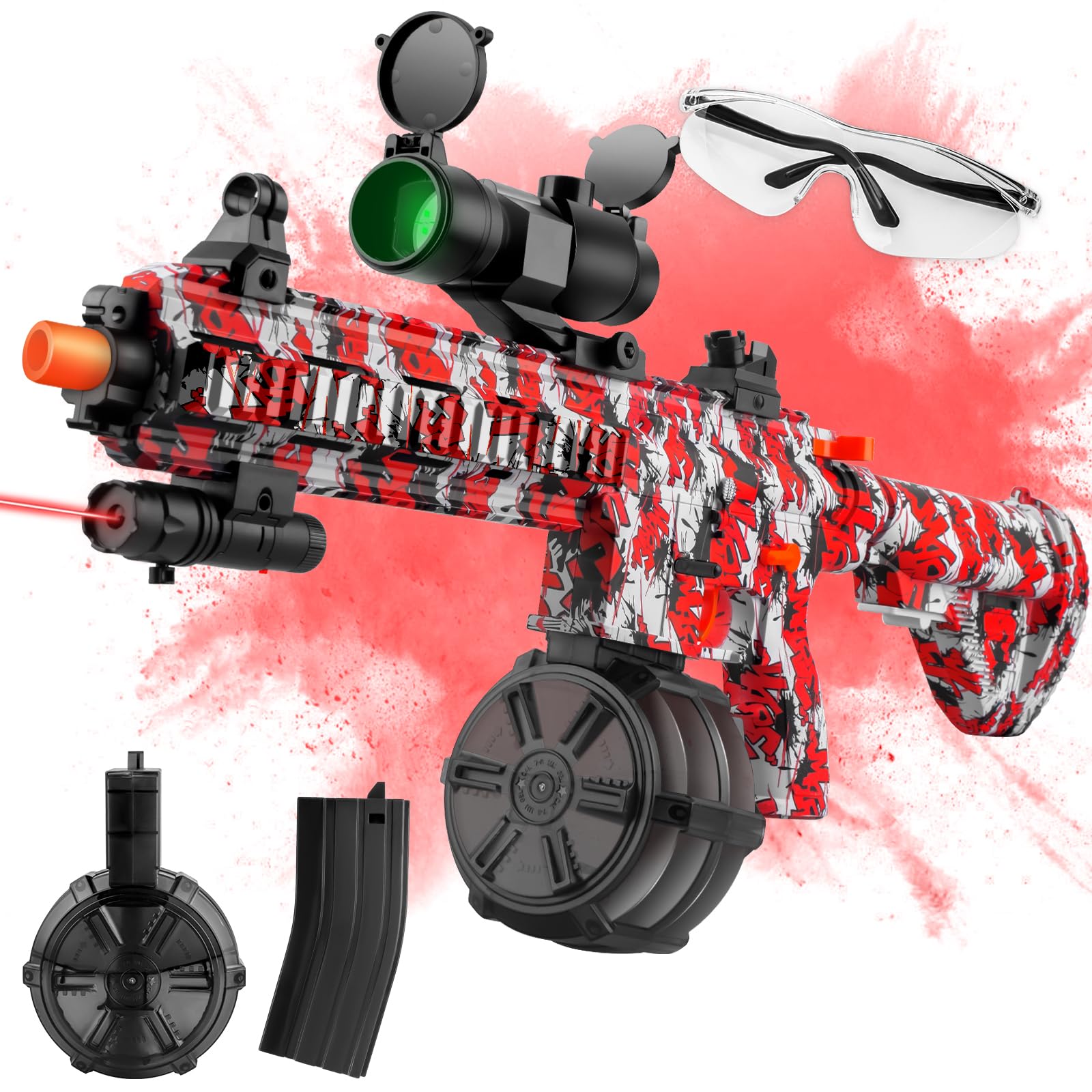 Large Gel Splatter Blaster for Orbeez with Goggles Suitable for Backyard Fun and Outdoor Team Shooting Games,for 18+,Red