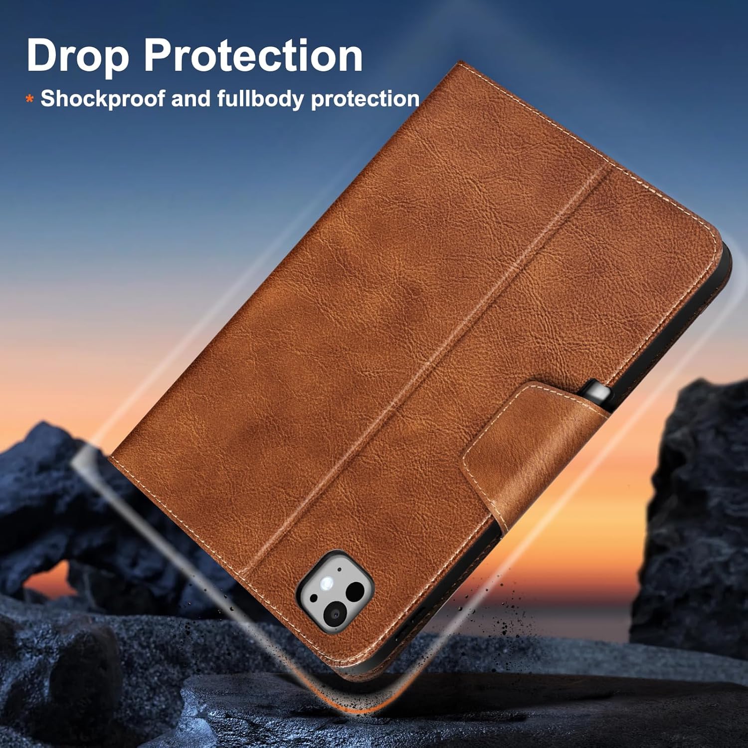 Gexmil Leather Case for iPad Pro 11 Inch (M5/M4) 2025/2024 with Pencil Holder,Magnetic Closure,Protective Premium Leather Smart Folio Cover Adjustable Stand Auto Sleep/Wake,Vegetable Tanned Brown