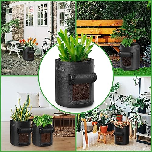Miniatura 7 de LITLANDSTAR Paquete de 12 bolsas de cultivo de papas de 10 galones, bolsa de cultivo de tela no tejida resistente para jardín, contenedor de plantas