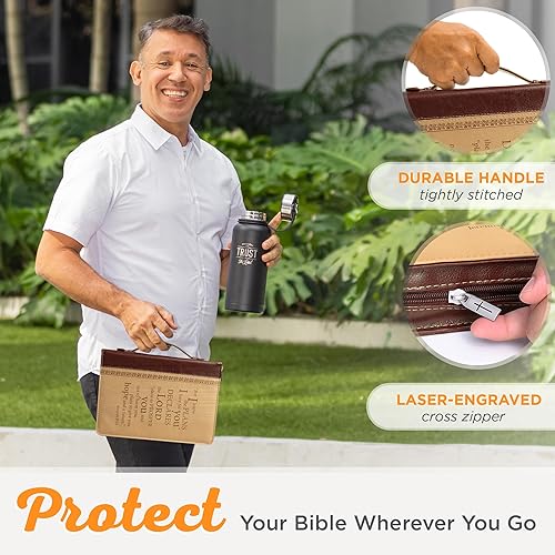 Miniatura 4 de Christian Art Gifts Men's Classic Bible Cover I Know The Plans Jeremiah 2911, BrownTan Faux Leather, XL Leather Bound