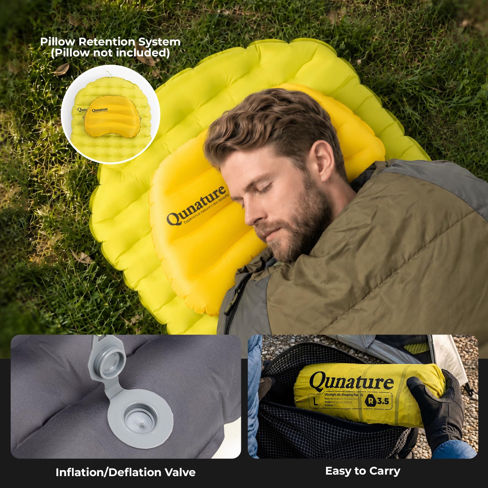 Colchoneta Inflable Aislante R 3,5 (-5℃), Ultraligera para Camping