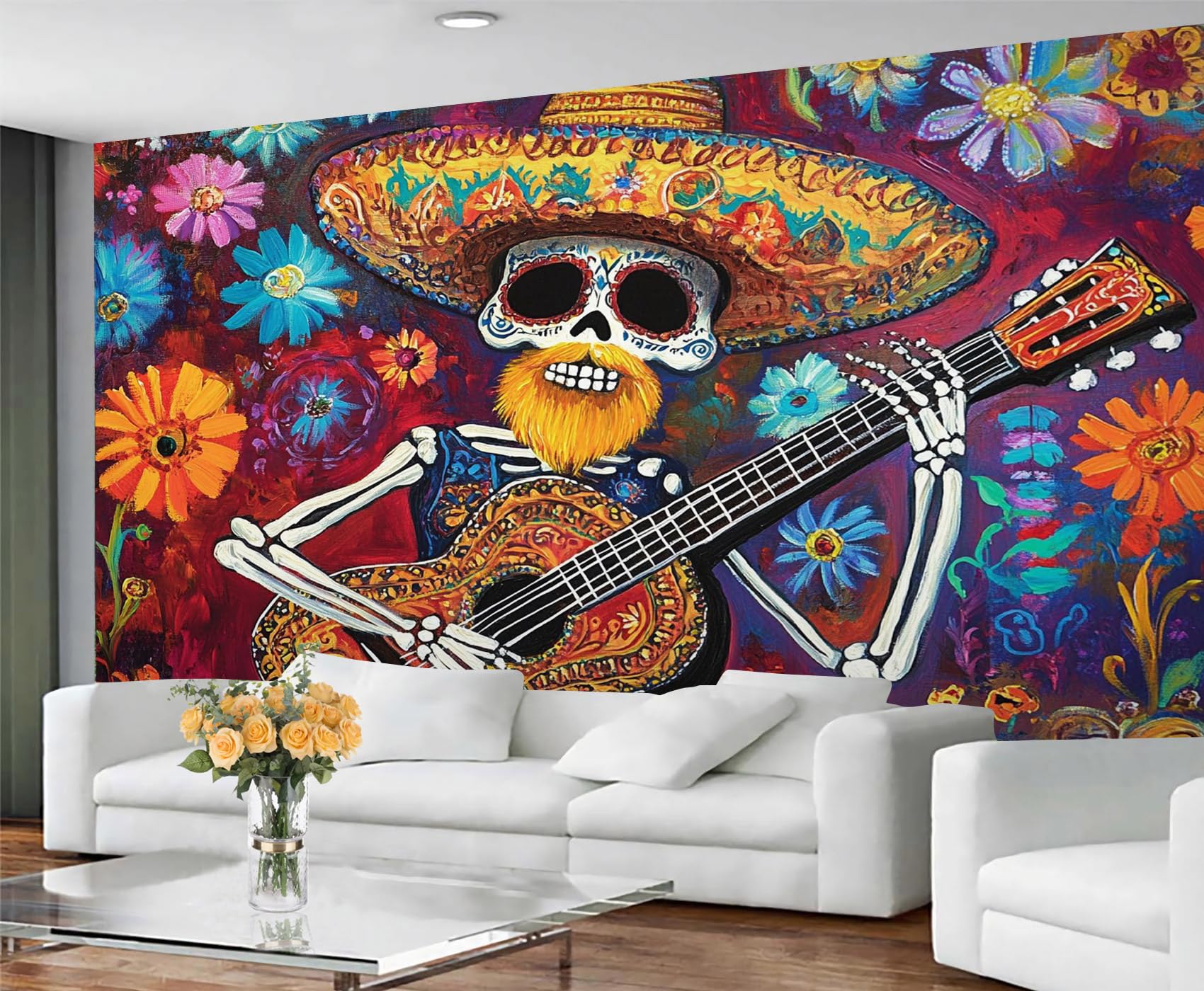 GIVLWF Wallpaper - Day of The Dead Home Decor & Mural, Sugar Skull Bedroom Wallpaper, Mexican Wall Paper for Living Room, Large Wall Mural - Not Self-Adhesive