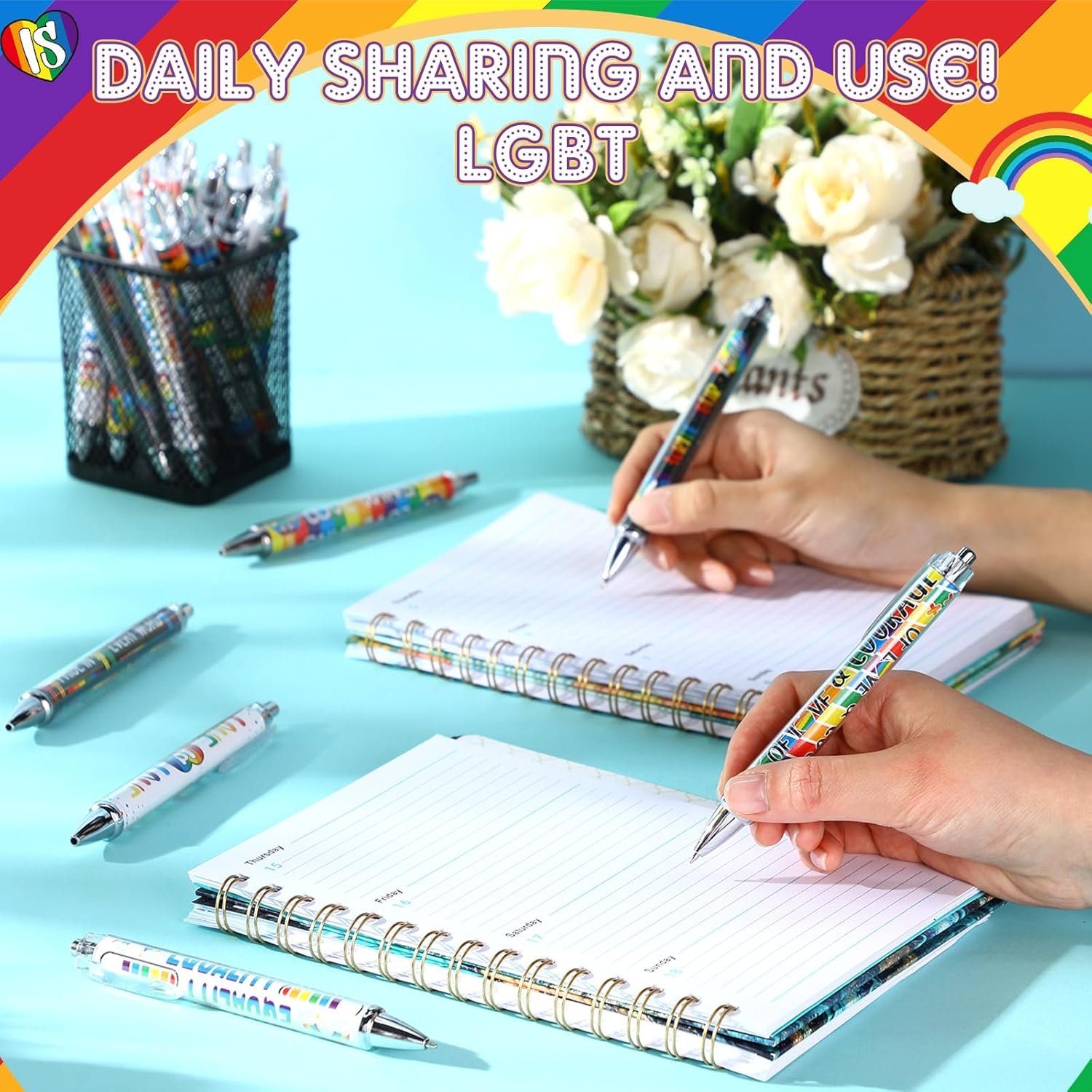36 Pcs Rainbow Pride Pens Gift Bulk LGBTQ Lesbian Gay Day Party Favors Love Is Love Courage Retractable Ballpoints for Women Men Couple Classroom Office Supplies - Image 5