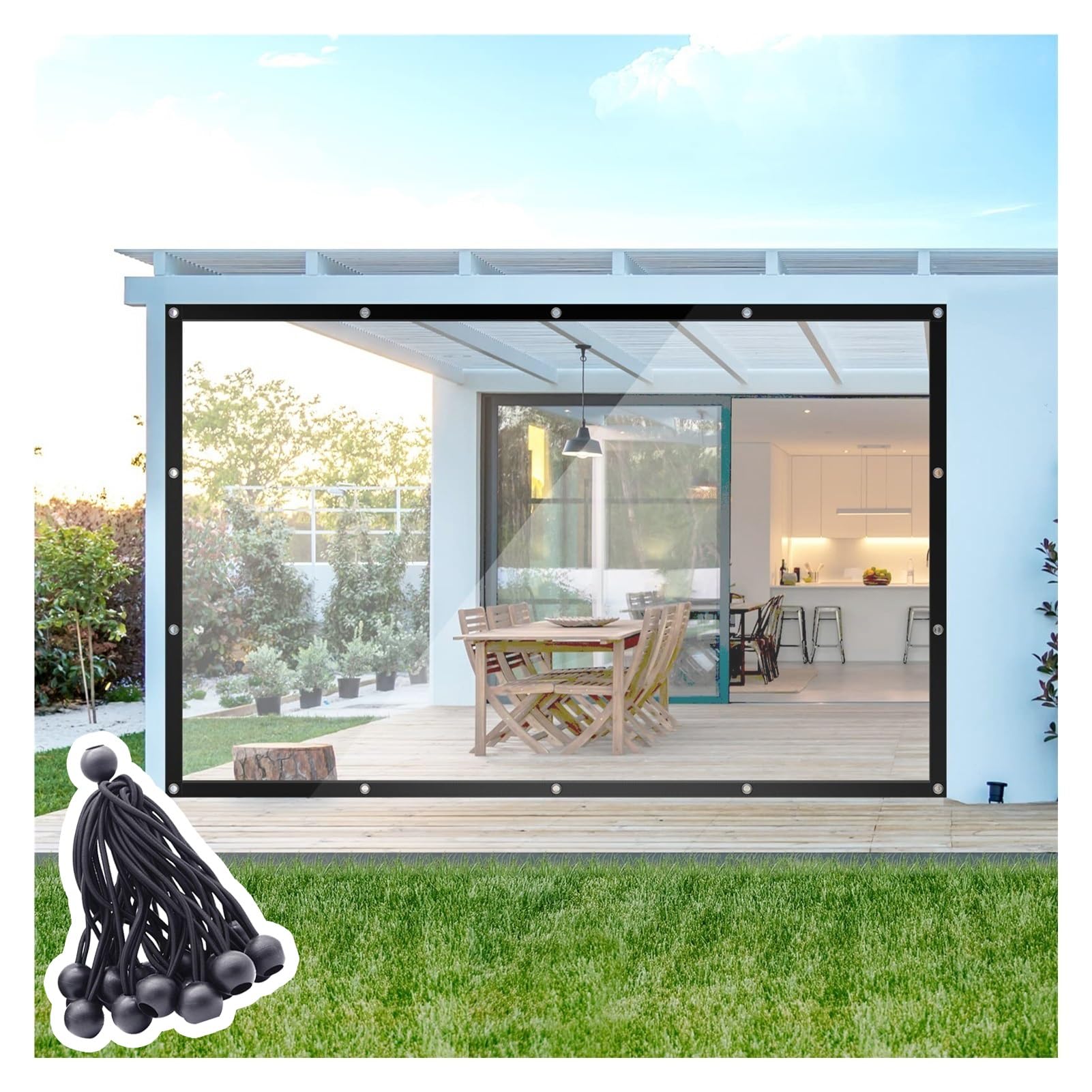 HSYFdy Clear Waterproof Side Panels with Grommets, Tear Resistant Rain Curtains Outdoor Transparent Tarpaulin Curtain for Patio, Pergola, Porch,