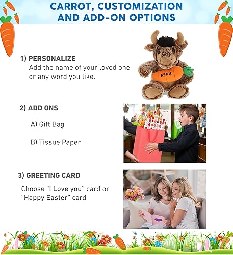 Miniatura 2 de DolliBu Happy Easter - Búfalo de peluche súper suave con zanahoria, lindos animales de peluche con juguete de peluche de zanahoria, regalo sorpresa
